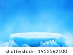 Ice podium for mockup display or presentation of products. Advertising theme concept.