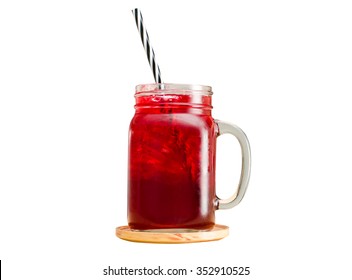 Ice Red Drink Isolated On White Background