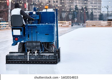Ice resurfacing machine ,Ice resurfacer, resurfacing the ice rink in the central park of the town