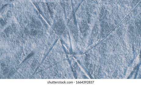 Ice Rink Floor Surface Background And Texture In Winter Time.