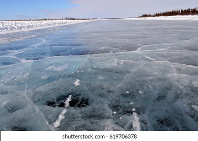 The Ice Road Between Inuvik And Tuktoyaktuk, Northwest Territories, Canada.