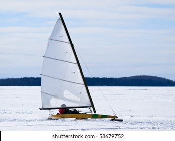 Ice Sailing On The Frozen Lake