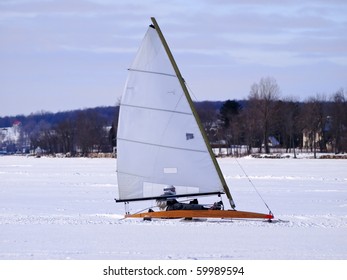 Ice Sailing On The Frozen Lake