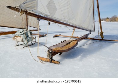 Ice Sailing Yacht On The Hudson River.