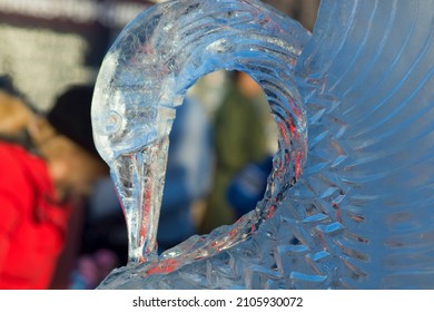 Ice Sculpture Of Swan At Winter Festival