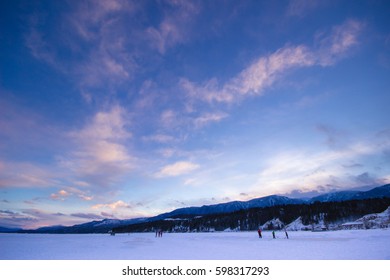 The ice skating track between Invermere and Windermere in British Columbia, Canada
