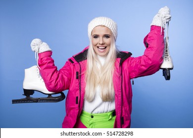 Ice Skating Winter Woman Holding Ice Skates