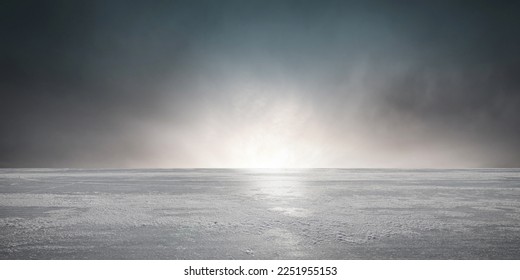 Ice and Snow Floor Background with Dramatic Sunset Sky Horizon - A Cinematic Winter Scene - Shutterstock ID 2251955153