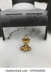 Ice Snow Storm Weather Outside Dog Yoga Small Statue