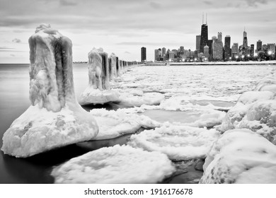 Ice Structure By Frozen Lake Michigan.