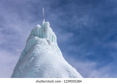 Ice Stupa Structure In Winter Leh Ladakh, India.