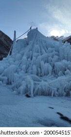 Ice Stupa In Winter Freezing Cold