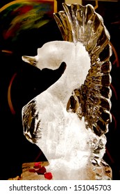 Ice Swan Sculpture At Wedding 