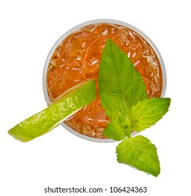 Ice Tea Drink From Top View, Isolated On White Background