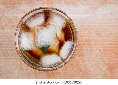 Ice Tea With Ice And Mint. View From Above