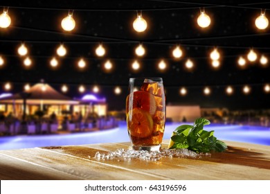 Ice Tea And Summer Bar At Night 