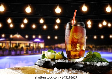 Ice Tea And Summer Bar At Night 