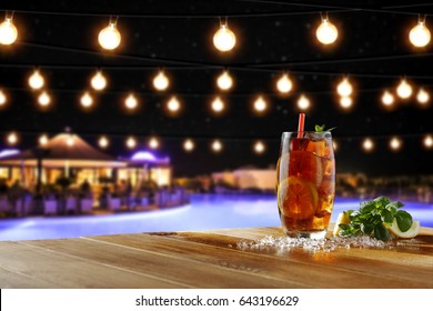Ice Tea And Summer Bar At Night 
