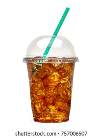 Ice Tea In Takeaway Cup On White Background Including Clipping Path