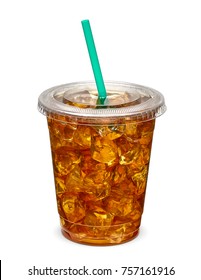 Ice Tea In Takeaway Cup On White Background Including Clipping Path