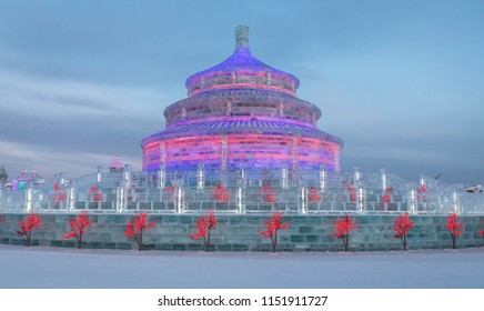 The Ice Temple Of Heaven At The Harbin Ice Festival