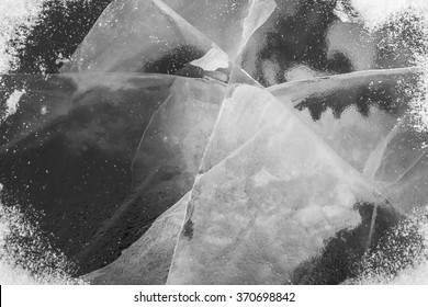 Ice Texture On A Lake Water In Winter Outdoors With Snow