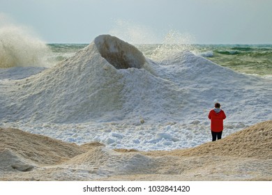 Ice Volcano/lake Michigan In Winter/winter Landscape