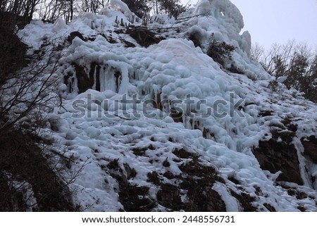 ice waterfall winter snow sunset