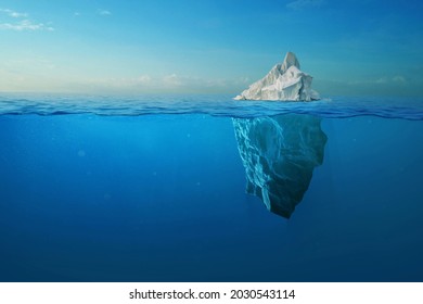 Iceberg With Above And Underwater View Taken In Greenland. Iceberg - Hidden Danger And Global Warming Concept. Iceberg illusion creative idea - Shutterstock ID 2030543114