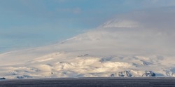 Iceberg Below, Mountain, Erebus;   Mount Erebus, Through A Fringe, Of Icicles Outside, A Cabin Window;  Northern Slope, Of Mt. Erebus; Ross Island, Antarctica Bay