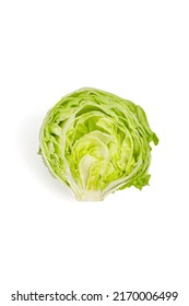Iceberg lettuce half head, fresh leafy green vegetable isolated on white background