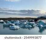 Icebergs Floating in Diamond Lagoon in Iceland