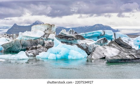 Icebergs In Jökulsárlón, A Large Glacier Lagoon.