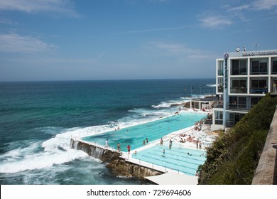 Icebergs Pool With People At Bondi Beach In Sydney, Australia/Icebergs Pool Crowd/SYDNEY,NSW,AUSTRALIA-NOVEMBER 21,2016: Icebergs Pool With People And Seascape At Bondi Beach In Sydney, Australia