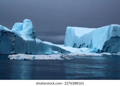 Icebergs from Sermeq Kujalleq Glacier  also known as Ilulissat Glacier Jakobshavn Glacier the Ilulissat Icefjord in Disko Bay  Greenland  Denmark