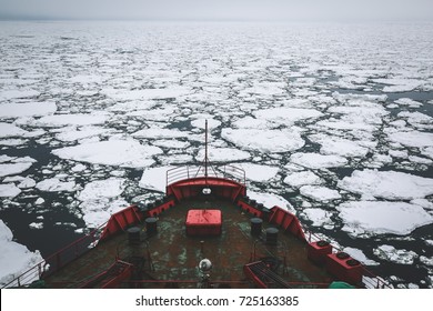 Icebreaker Going Through The Ice Fields, Arctic