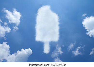 Icecream Cloud Shape On Blue Sky.