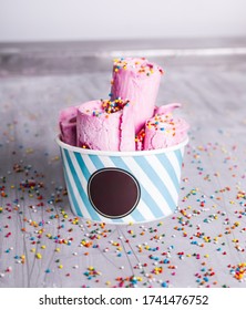ice-cream roll pink with color chip pieces, with empty space for branding