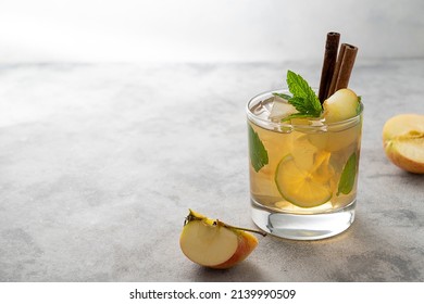 Iced Apple Juice Iced Spritzer Refreshing Drink With Mint And Fresh Apple. Lifestyle Juice