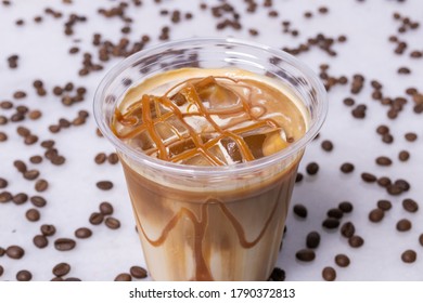 Iced Caramel Coffee Latte With Caramel Syrup