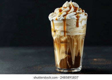 Iced Caramel Coffee with Whipped Cream suitable for business background, posters, wallpapers, banners, greeting cards, and advertising for business entities or brands.  - Powered by Shutterstock