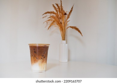 Iced Caramel Macchiato In A Glass.