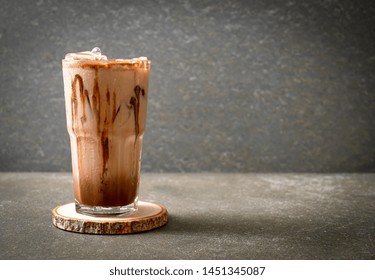 Iced Chocolate Milkshake Drink On Wood Background