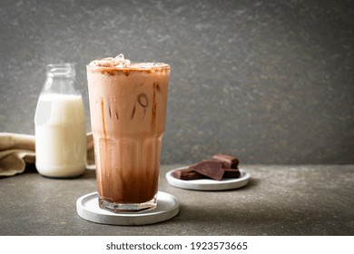 Iced Chocolate Milkshake Drink On Wood Background