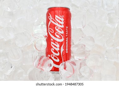 ICED Coca Cola CAN, CHILD Coca Cola Light Can In A Ice Bucket , Isolated White Background,with Full Depth Of Field.