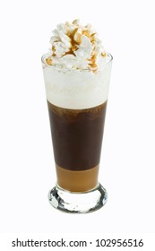 Iced Cofee With Whipped Cream  Isolated On White Background