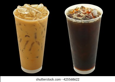 Iced Coffee And Black Coffee On Black Background