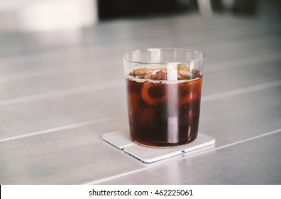 Iced coffee or cold brew coffee in a glass 