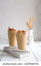 Iced Coffee Dalgona Latte With Dalgona Candy, Cafe Beverage Drink 