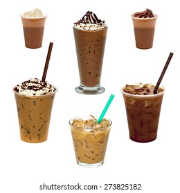 Iced Coffee In Glass Assortment On White Background